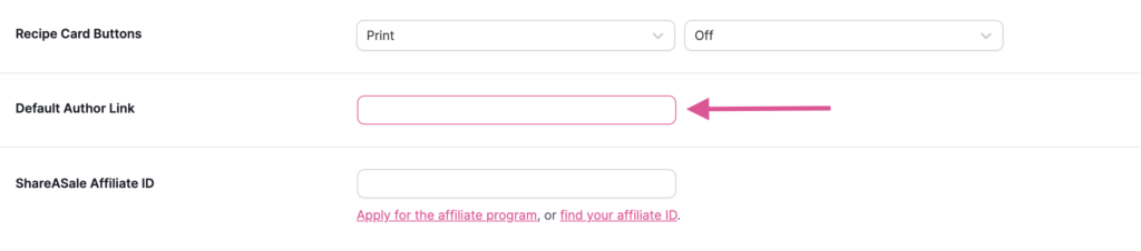Tasty Recipes Settings - Default Author Link